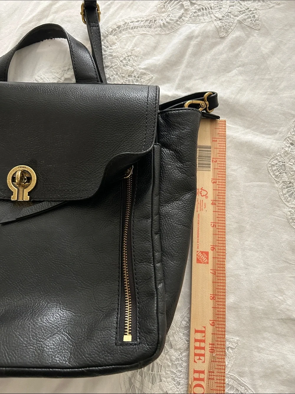 Fossil Black Leather Convertible Backpack Crossbody Bag with Gold Hardware